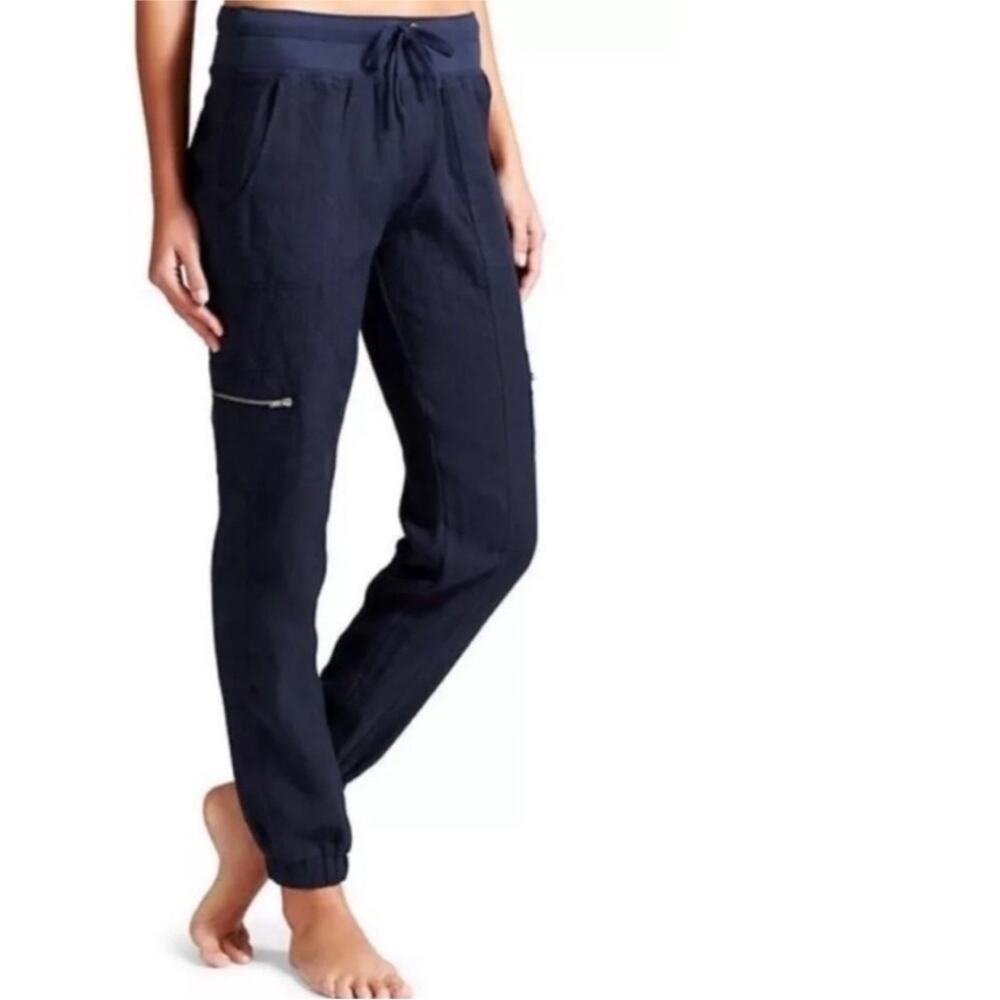 Athleta Navy Blue 100% Linen Cargo Jogger pants Size 4 Streetwear 438954-02
